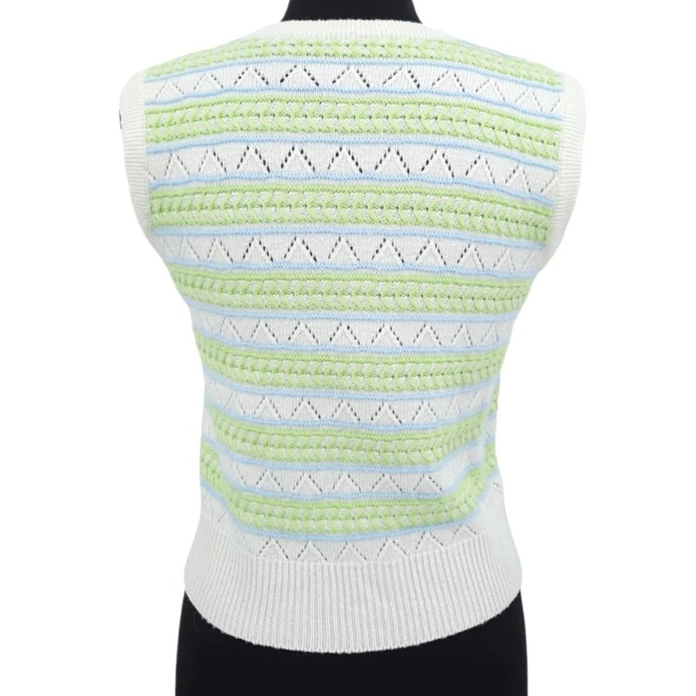 VTG 60s Wintuk Green Blue Stripe Sleeveless Knit Top Cardigan Twin Set Size S - Picture 8 of 9